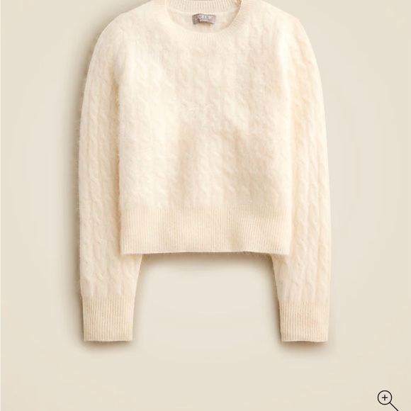 J Crew Small brushed cashmere shrunken cable knit crew neck sweater ivory - Picture 1 of 4